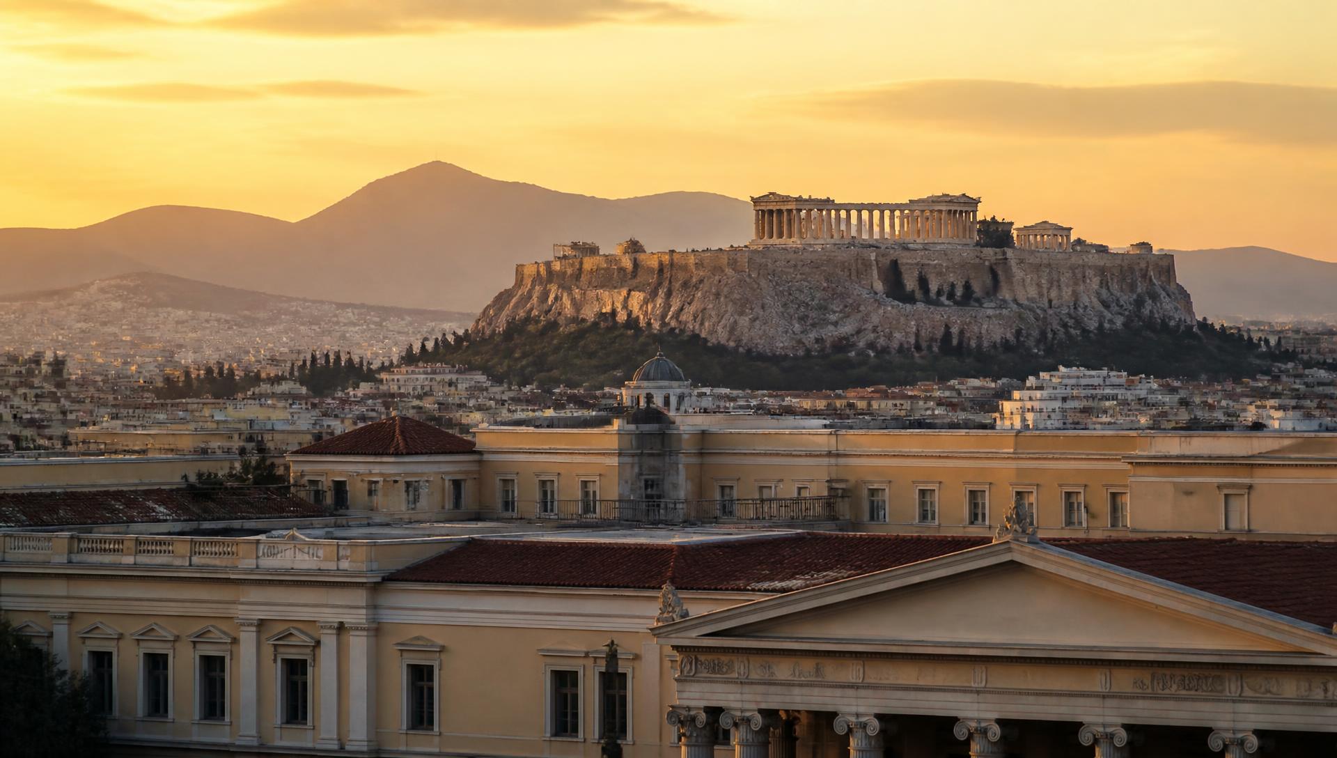 Athens skyline with the Acropolis at dusk